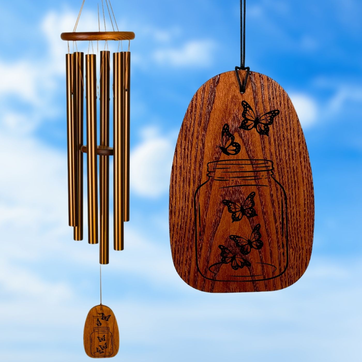 Amazing Grace Bronze Butterfly Jar Wind Chime - Engravable Sail