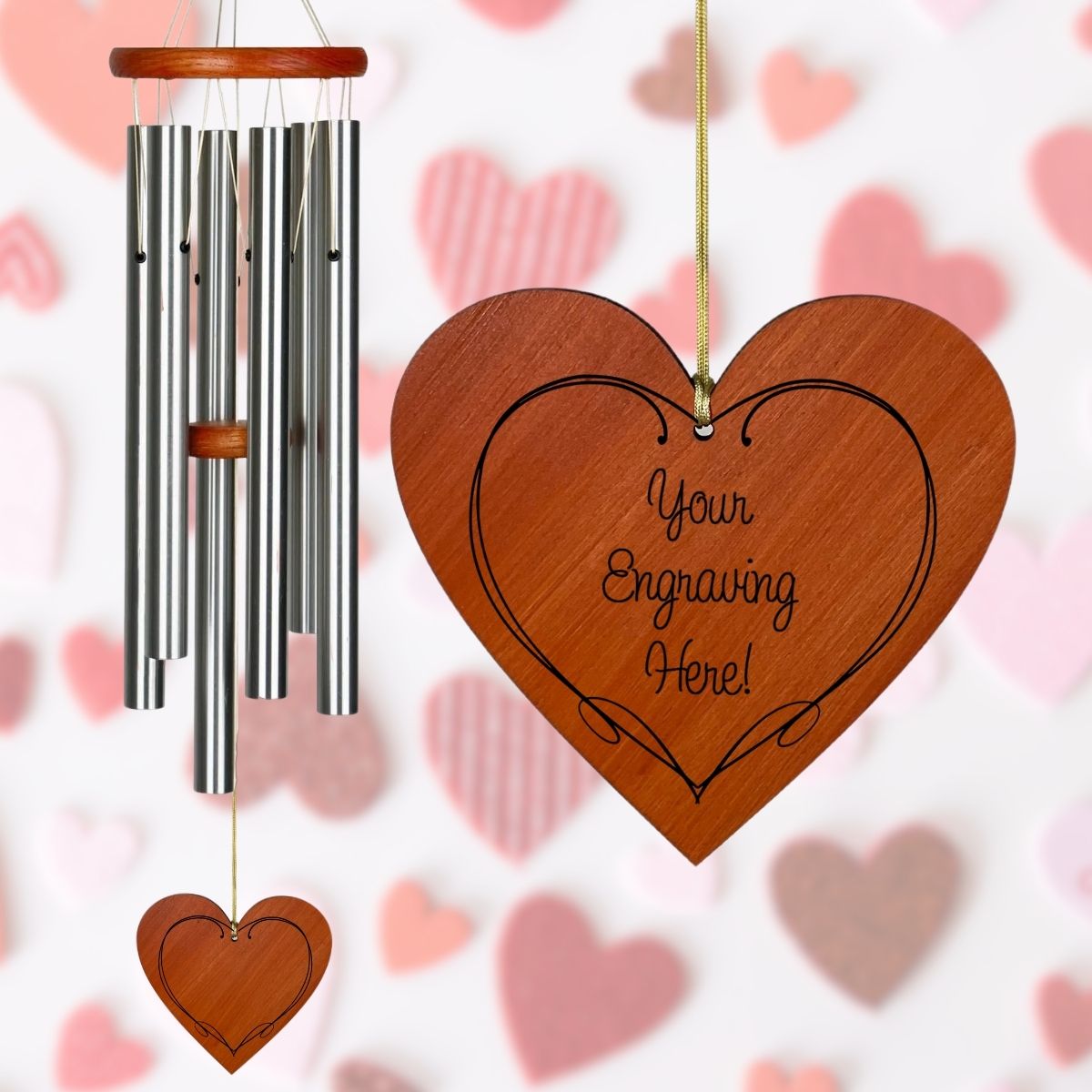 Amazing Grace 25 Inch Silver Wind Chime - Engravable Regal Heart Sail