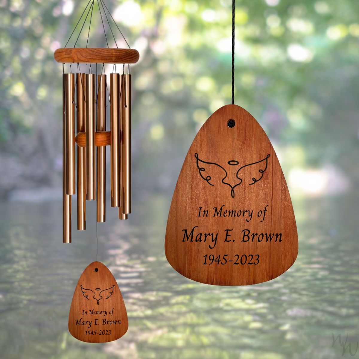 In Loving Memory 30 Inch Windchime - My Words Will Never Pass Away... - Bronze - Angel Wings