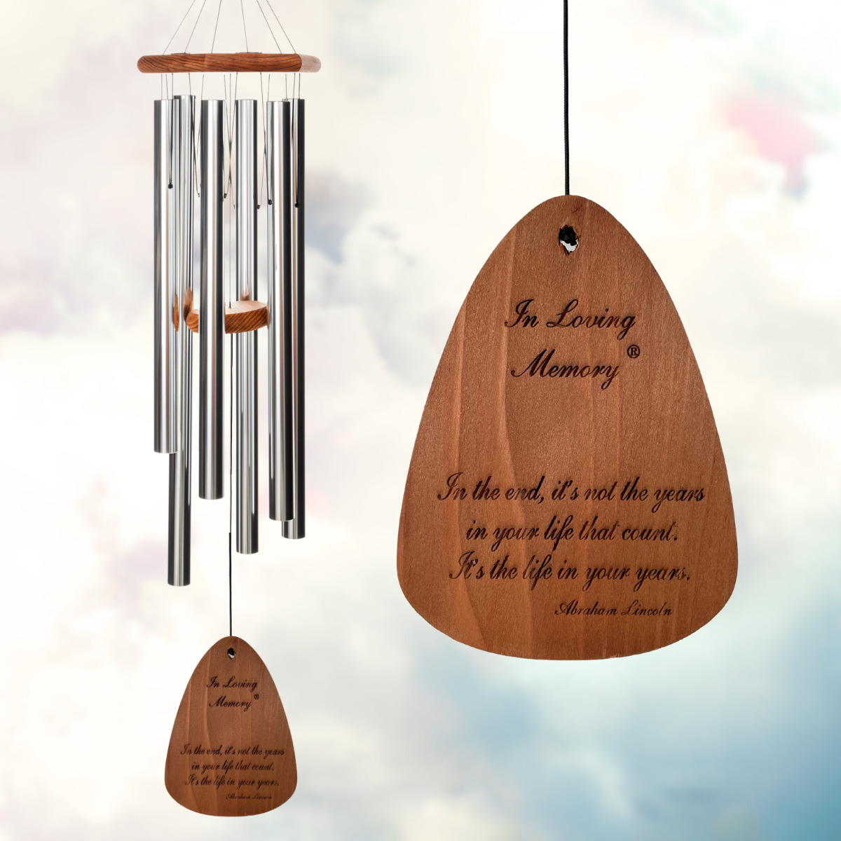 In Loving Memory 42 Inch Windchime - In the end, it's not the years... in Silver