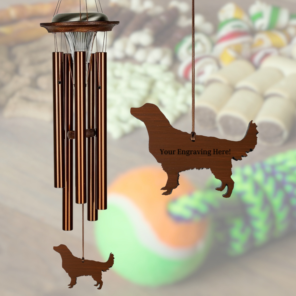 Moonlight Solar Chime 29 Inch Wind Chime - Engraveable Dog Sail - Bronze