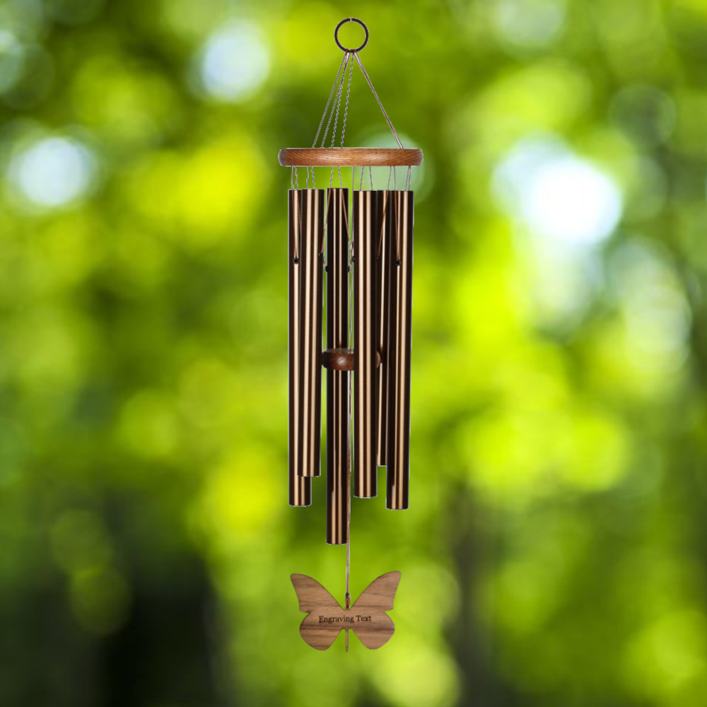 Amazing Grace 25 Inch Wind Chime - Engravable Butterfly Sail - Bronze