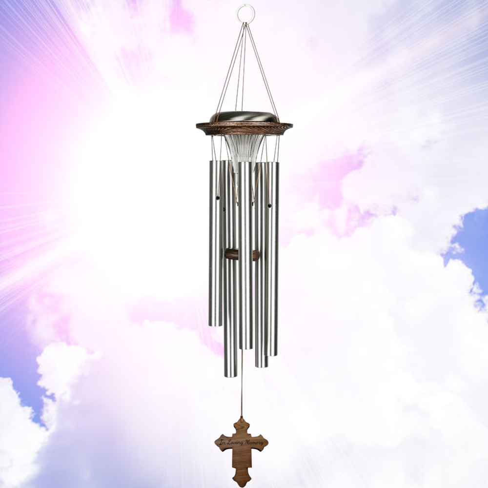 Moonlight Solar Chime 29 Inch Wind Chime - Engravable Cross Sail - Silver